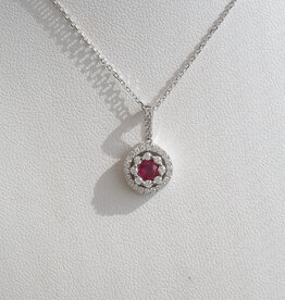 American Jewelry 14k White Gold .28ct Ruby .24ctw Diamond Double Halo Necklace