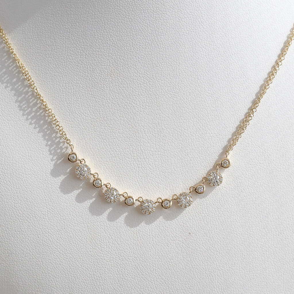 American Jewelry 14k Yellow Gold .56ctw Diamond Bezel Double Strand Row Necklace