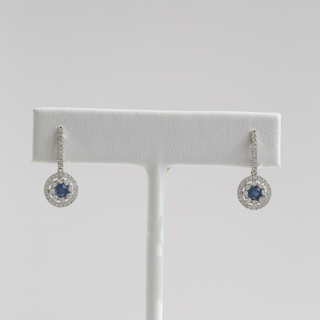American Jewelry 14k White Gold .52ctw Sapphire .44ctw Diamond Double Halo Dangle Earrings