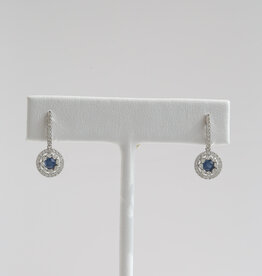 American Jewelry 14k White Gold .52ctw Sapphire .44ctw Diamond Double Halo Dangle Earrings