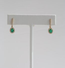 American Jewelry 14k Yellow Gold .91ctw Emerald .25ctw Diamond Oval Halo Dangle Earrings