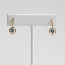 American Jewelry 14k Yellow Gold .52ctw Sapphire .44ctw Diamond Double Halo Dangle Earrings