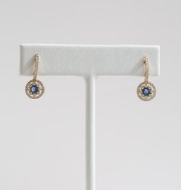 American Jewelry 14k Yellow Gold .52ctw Sapphire .44ctw Diamond Double Halo Dangle Earrings