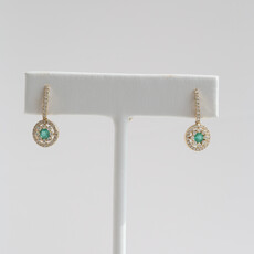 American Jewelry 14k Yellow Gold .44ctw Emerald .45ctw Diamond Double Halo Dangle Earrings