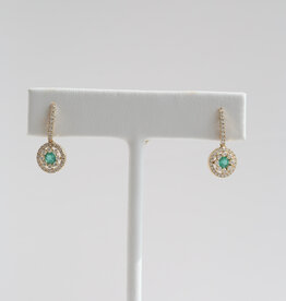 American Jewelry 14k Yellow Gold .44ctw Emerald .45ctw Diamond Double Halo Dangle Earrings