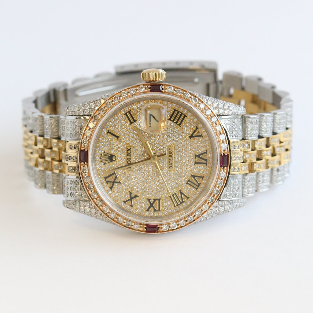Rolex Pre-Owned Tri Tone Rolex Datejust w/ Pave Diamond Dial Case Strap Watch Year 1981
