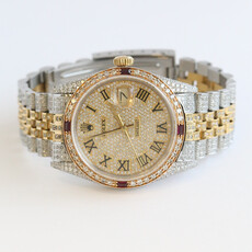 Rolex Pre-Owned Tri Tone Rolex Datejust w/ Pave Diamond Dial Case Strap Watch Year 1981