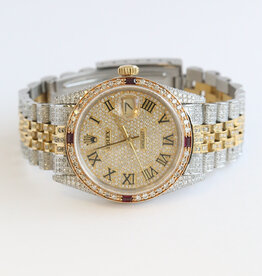 Rolex Pre-Owned Tri Tone Rolex Datejust w/ Pave Diamond Dial Case Strap Watch Year 1981