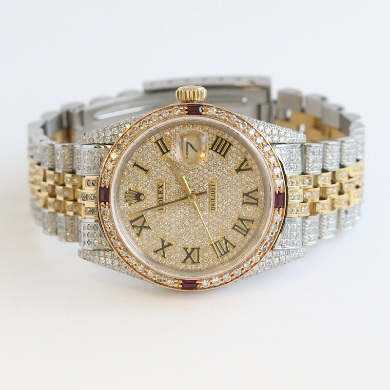 Rolex Pre-Owned Tri Tone Rolex Datejust w/ Pave Diamond Dial Case Strap Watch Year 1981