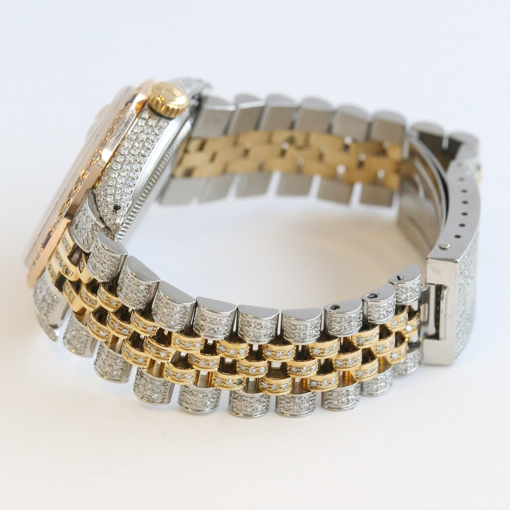 Rolex Pre-Owned Tri Tone Rolex Datejust w/ Pave Diamond Dial Case Strap Watch Year 1981