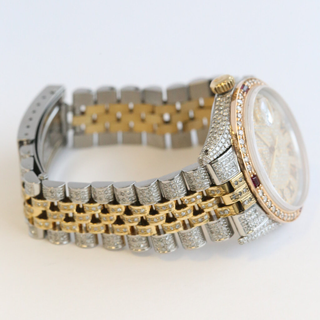 Rolex Pre-Owned Tri Tone Rolex Datejust w/ Pave Diamond Dial Case Strap Watch Year 1981