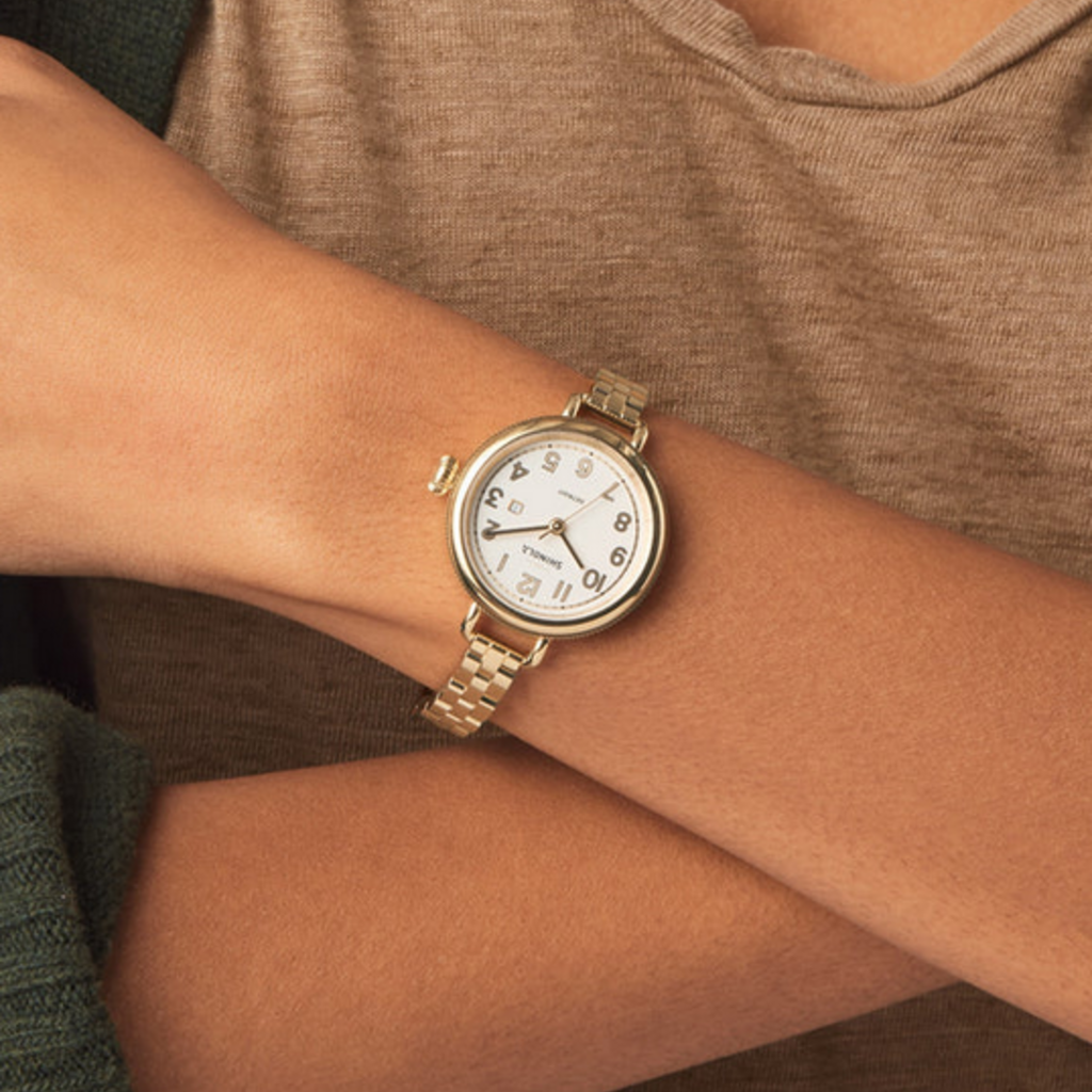 Shinola Shinola Birdy 34mm Gold Tone Watch with White Dial
