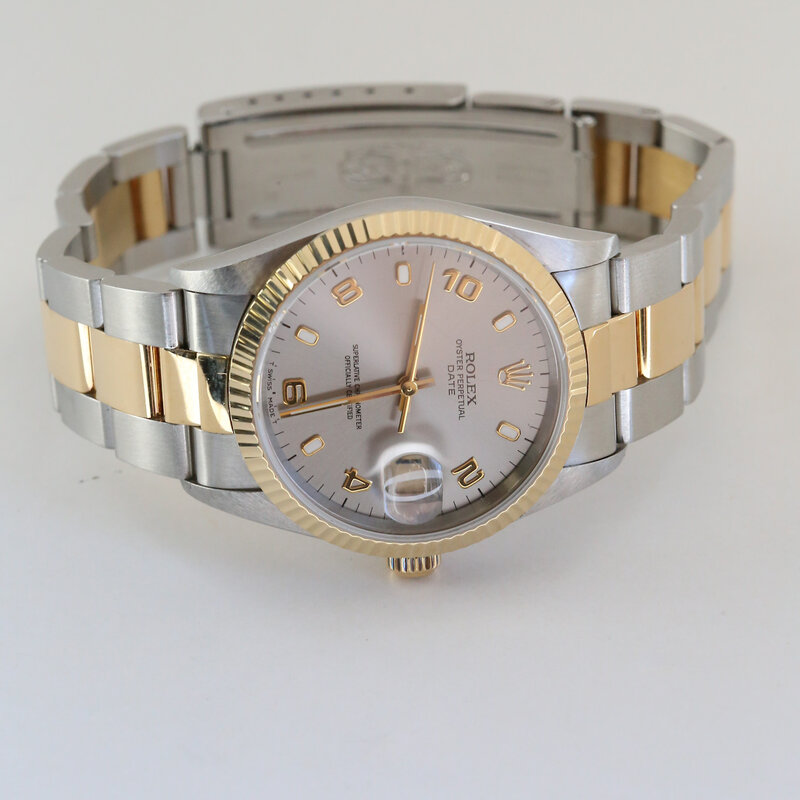 Rolex Pre-Owned Rolex Two Tone Oyster Perpetual Date Watch w/ Fluted Bezel