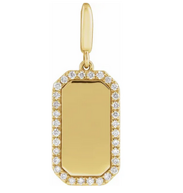 14k Yellow Gold 1/6ctw Engravable Dog Tag Charm