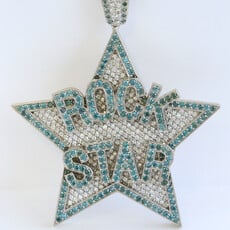 American Jewelry Estate 14k White Gold 87mm 17.29ctw Blue & White Diamond Pave Rockstar Pendant (NO CHAIN)