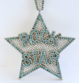 American Jewelry Estate 14k White Gold 87mm 17.29ctw Blue & White Diamond Pave Rockstar Pendant (NO CHAIN)