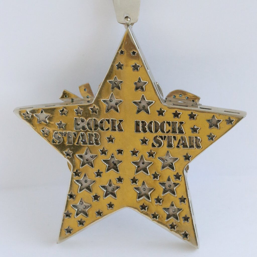 American Jewelry Estate 14k White Gold 87mm 17.29ctw Blue & White Diamond Pave Rockstar Pendant (NO CHAIN)