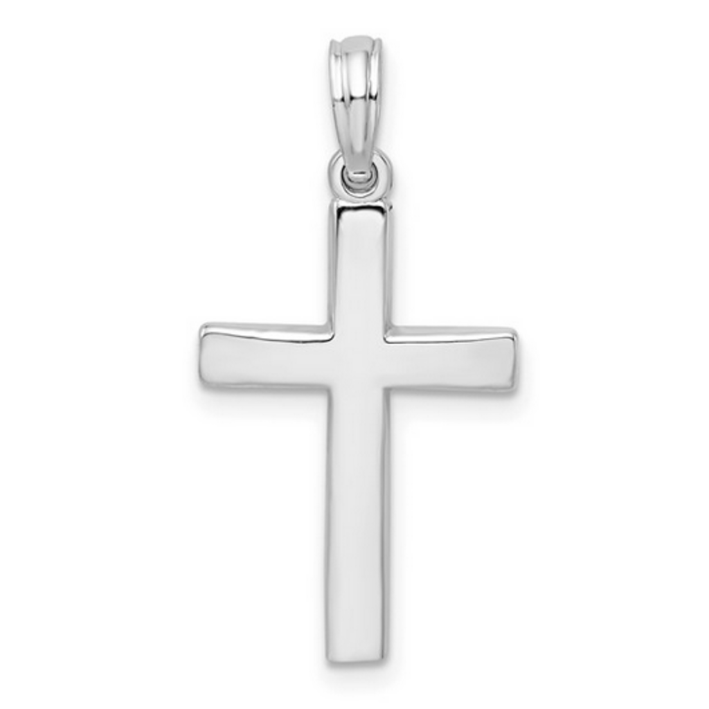 Sterling Silver Rhodium-Plated Beveled Latin Cross Pendant (Charm Only)