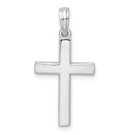 Sterling Silver Rhodium-Plated Beveled Latin Cross Pendant (Charm Only)
