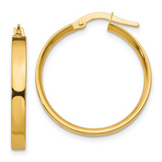 14k Yellow Gold 3x25mm Flat Hoop Earrings