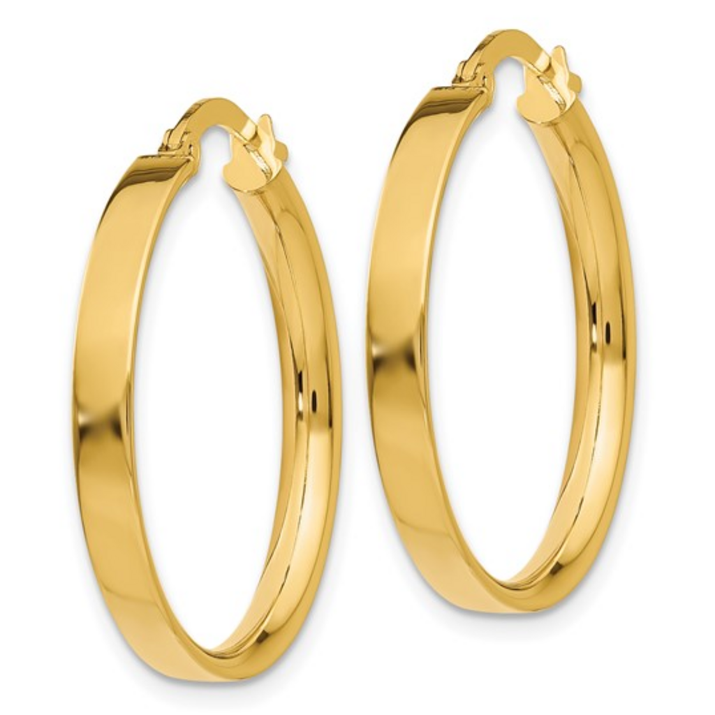 14k Yellow Gold 3x25mm Flat Hoop Earrings