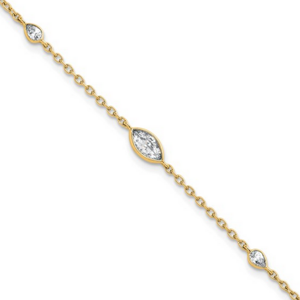 14k Yellow Gold 1/2ct F/VS Maquise and Pear Lab Grown Diamond Bracelet (6.5"-7.5")