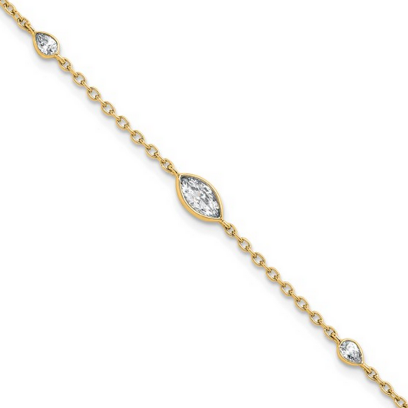 14k Yellow Gold 1/2ctw F/VS Maquise and Pear Lab Grown Diamond Bracelet (6.5"-7.5")