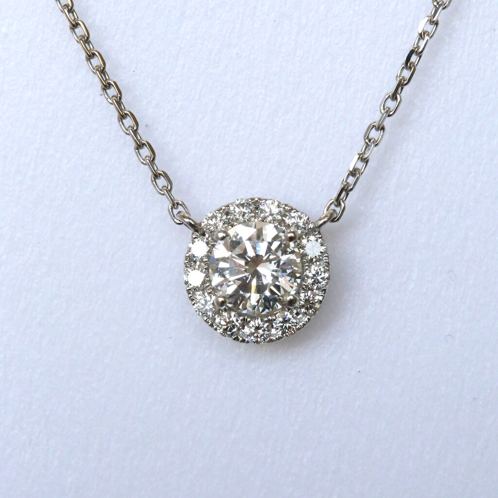 American Jewelry 18k White Gold 1.39ctw (1.03ct H/VS Center) Diamond Halo Pendant (16"-18")