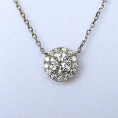 American Jewelry 18k White Gold 1.39ctw (1.03ct H/VS Center) Diamond Halo Pendant (16"-18")