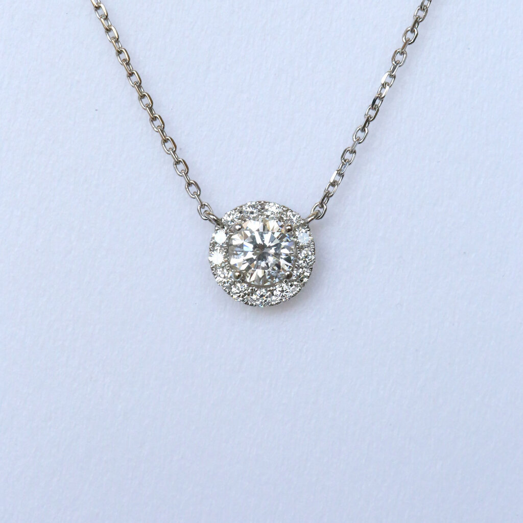 American Jewelry 18k White Gold 1.39ctw (1.03ct H/VS Center) Diamond Halo Pendant (16"-18")