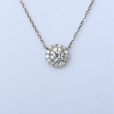 American Jewelry 18k White Gold 1.39ctw (1.03ct H/VS Center) Diamond Halo Pendant (16"-18")