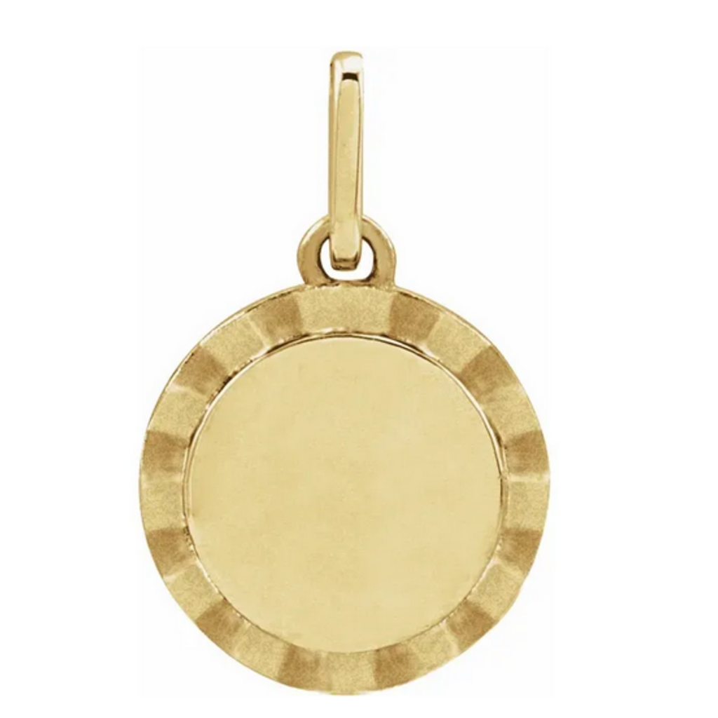 14k Yellow Gold Engravable Round Sunburst Pendant (Charm Only)