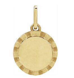 14k Yellow Gold Engravable Round Sunburst Pendant (Charm Only)