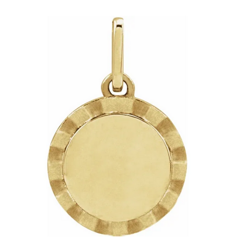 14k Yellow Gold Engravable Round Sunburst Pendant (Charm Only)
