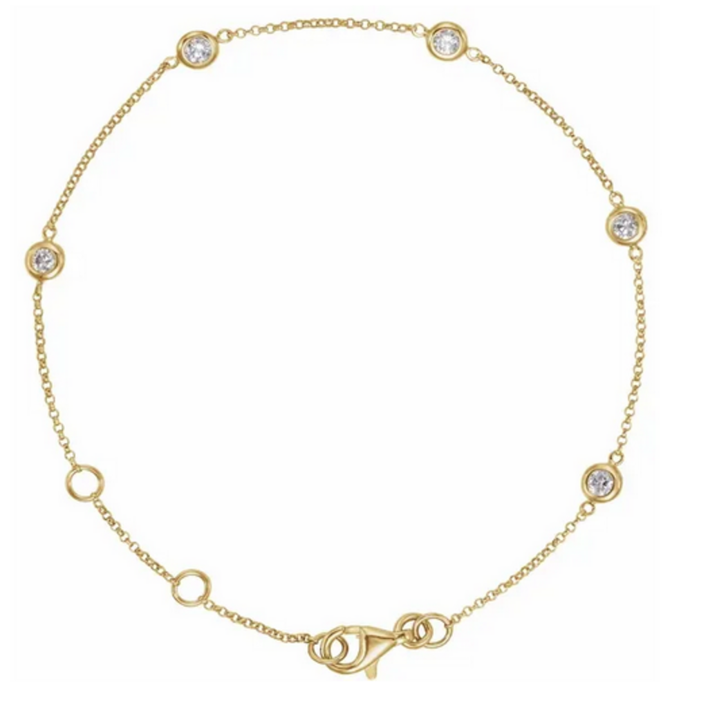 14k Yellow Gold 1/4ctw Diamond Bezel Station Bracelet (6-7")