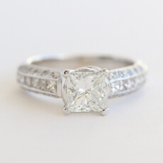 American Jewelry 14K White Gold 2.75ctw (1.20ct G/SI2 GIA Ctr) Princess Diamond Triple Edge Engagement Ring