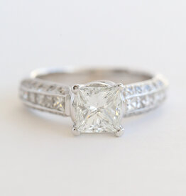 American Jewelry 14K White Gold 2.75ctw (1.20ct G/SI2 GIA Ctr) Princess Diamond Triple Edge Engagement Ring