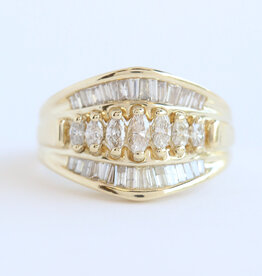 American Jewelry ESTATE 14k Yellow Gold .75ctw Diamond Marquise & Baguette Band Ring