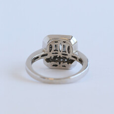 American Jewelry ESTATE 18k White Gold Approx 1.25ctw (.75ct H/I1 Ctr) Emerald Cut Diamond Double Halo Engagement Ring