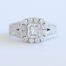 American Jewelry ESTATE 14k White Gold Approx. 2ctw (1.00 I/I2 Ctr) Princess Diamond Split Shank Halo Engagement Ring