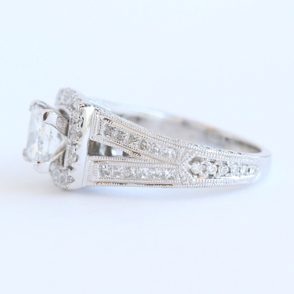 American Jewelry ESTATE 14k White Gold Approx. 2ctw (1.00 I/I2 Ctr) Princess Diamond Split Shank Halo Engagement Ring