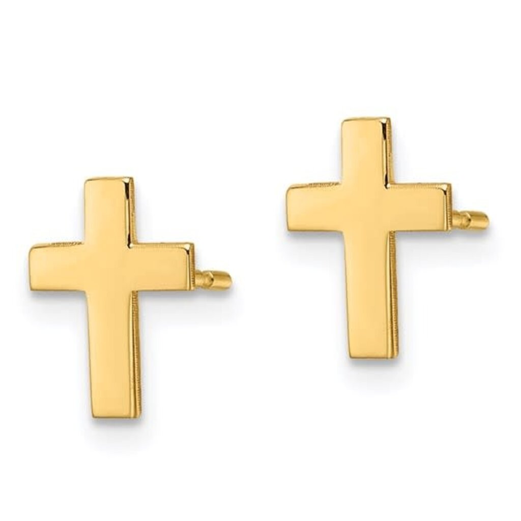 14k Yellow Gold Polished Mini Cross Earrings