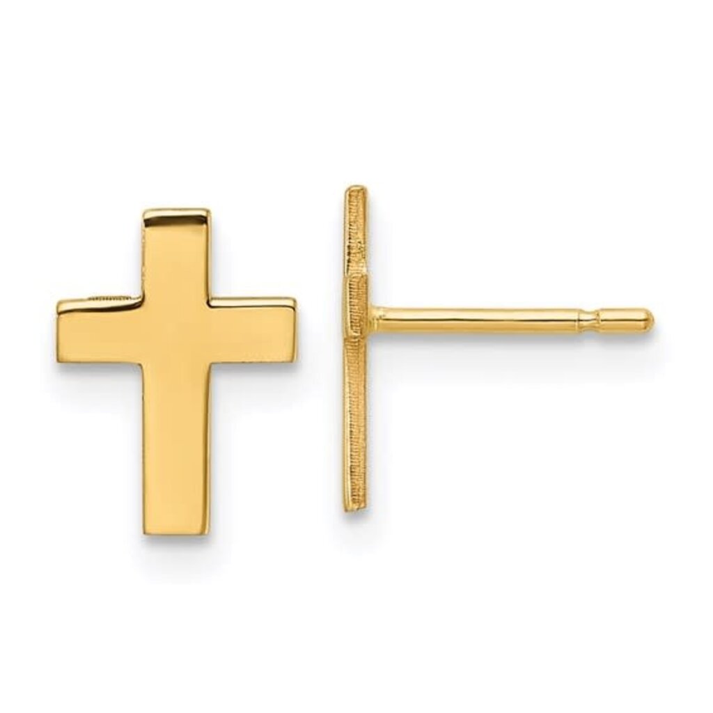 14k Yellow Gold Polished Mini Cross Earrings