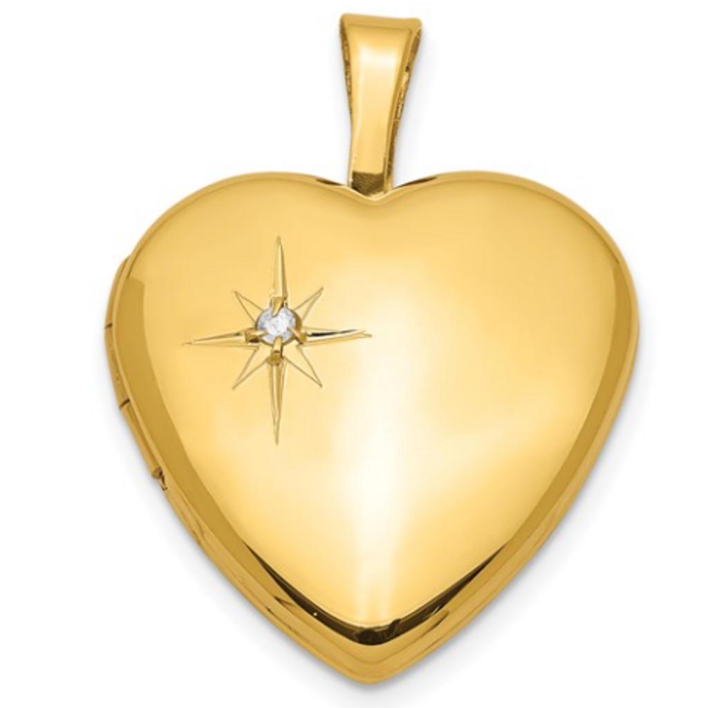 Sterling Silver Gold Plated 16mm Diamond Heart Locket on 1.4mm Cable Chain