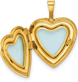 14k Yellow Gold-Filled 16mm Textured Diamond Floral Heart Locket on 1.25mm Rope Chain