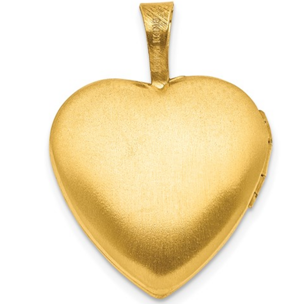 14k Yellow Gold-Filled 16mm Textured Diamond Floral Heart Locket on 1.25mm Rope Chain