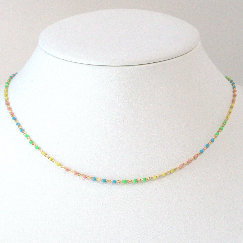 American Jewelry 14k Yellow Gold-Filled 1.7mm Multicolor Enamel Bead Cable Chain Necklace (18")