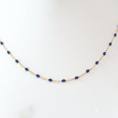 American Jewelry 14k Yellow Gold-Filled 1.6mm Blue Enamel Bead Paperclip Chain Necklace (18")