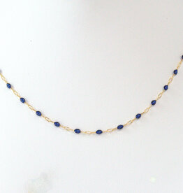 American Jewelry 14k Yellow Gold-Filled 1.6mm Blue Enamel Bead Paperclip Chain Necklace (18")