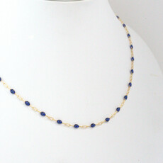 American Jewelry 14k Yellow Gold-Filled 1.6mm Blue Enamel Bead Paperclip Chain Necklace (18")
